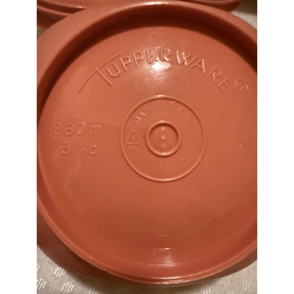 Vintage Tupperware Servalier Bowls Coral Pink Sunburst Lids Set of 7 - Picture 3 of 3